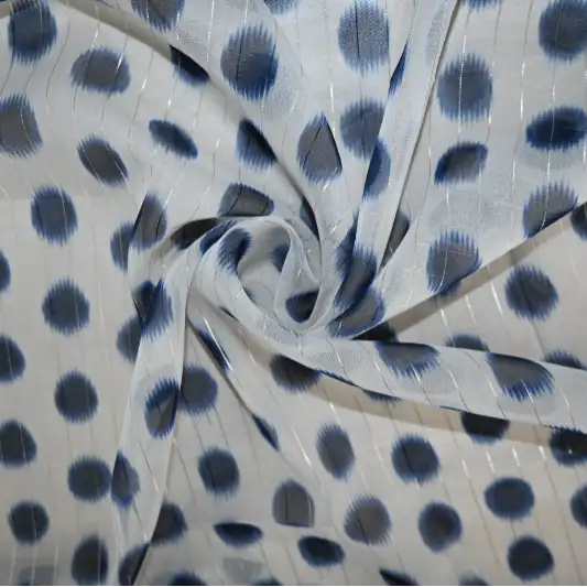 India Fabric for Blouse Polyester chiffon Synthetic Woven Fabric Polyester Lurex Dot Print color buy from India wholesaler bulk order at wholesale price free worldwide shipping Alibaba