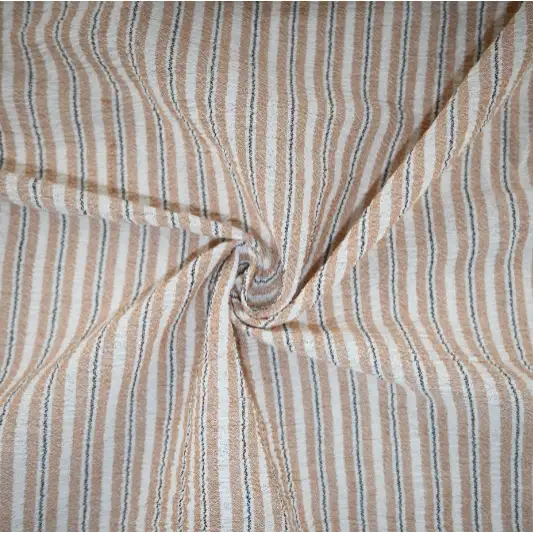 India Fabric for Shirt Cotton Crepe Natural Woven Fabric Cotton Beige White Stripe color buy from India wholesaler bulk order at wholesale price free worldwide shipping Alibaba