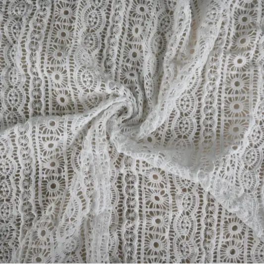 India Fabric for Dresses (Cardigan Open) (Sweater) Chemical schiffli Synthetic Woven Fabric Polyester white color buy from India wholesaler bulk order at wholesale price free worldwide shipping Alibaba