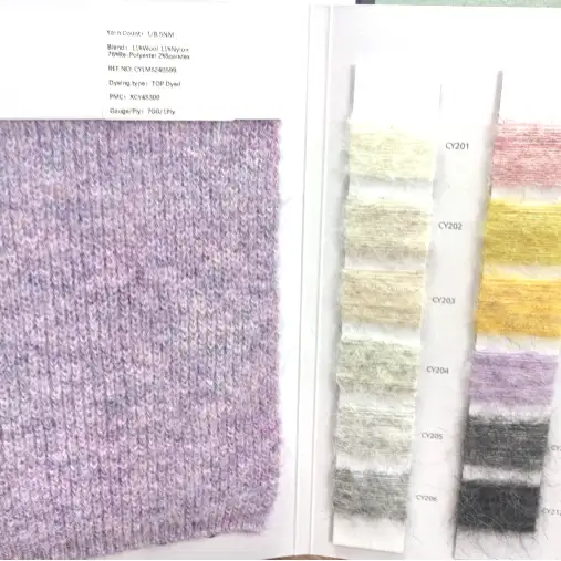 China Yarn for Ladies Vest (Sweater),Dresses (Cardigan Open) (Sweater) Mossy Yarn Fancy Yarn Wool Nylon Recycled Polyester Elastane as catalogue color buy from China wholesaler bulk order at wholesale price free worldwide shipping Alibaba