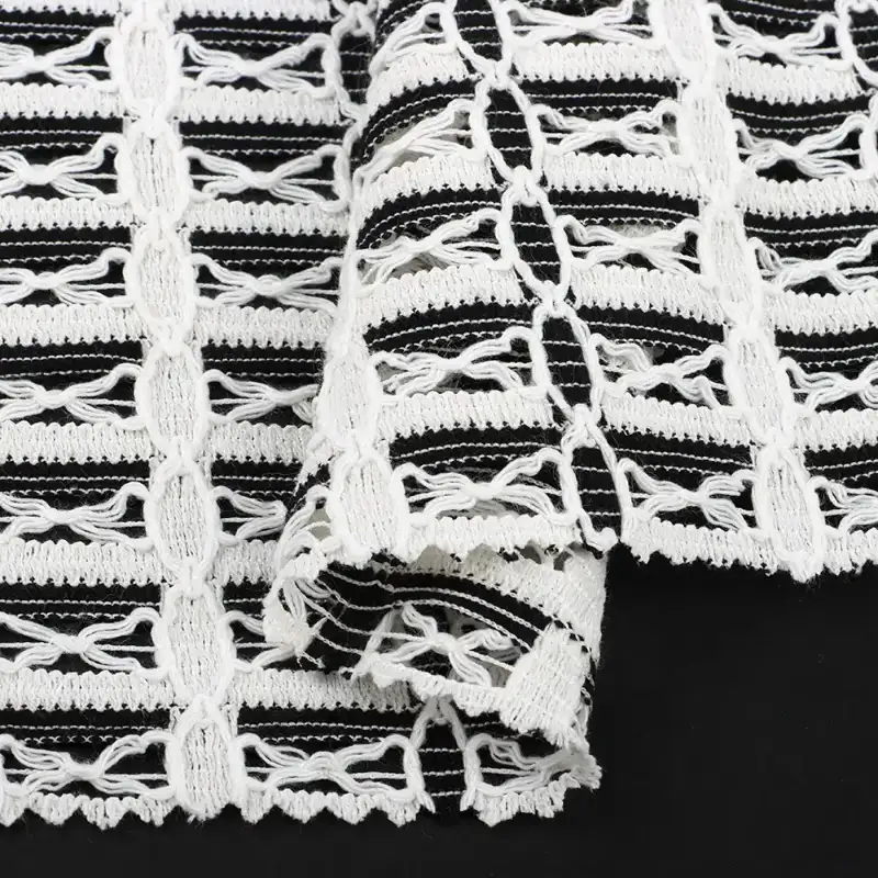China Fabric for Blouse,Dresses (Pullover) (Sweater) Lace Knit Fabric Polyester black/white color buy from China wholesaler bulk order at wholesale price free worldwide shipping Alibaba