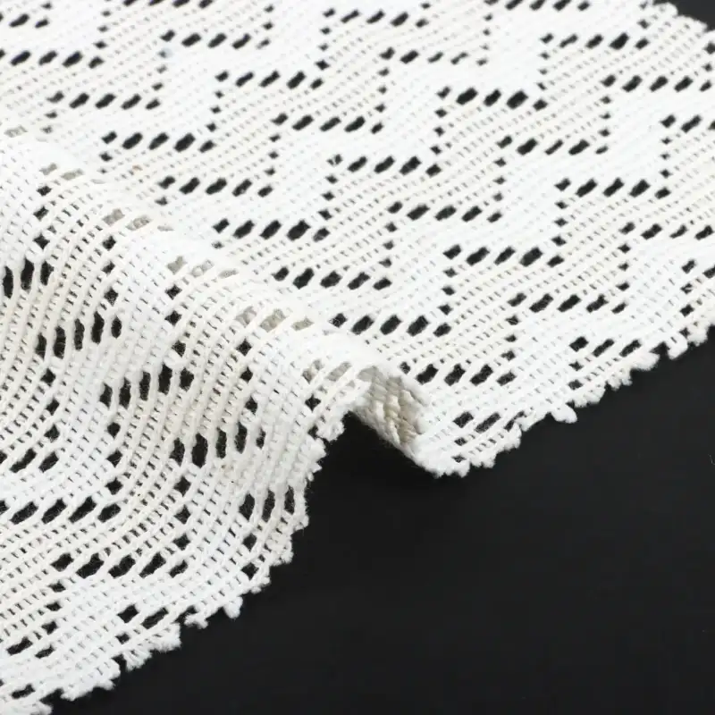 China Fabric for Ladies Vest (Sweater),Dresses (Cardigan Open) (Sweater) Lace Knit Fabric Cotton Polyester Milky white color buy from China wholesaler bulk order at wholesale price free worldwide shipping Alibaba