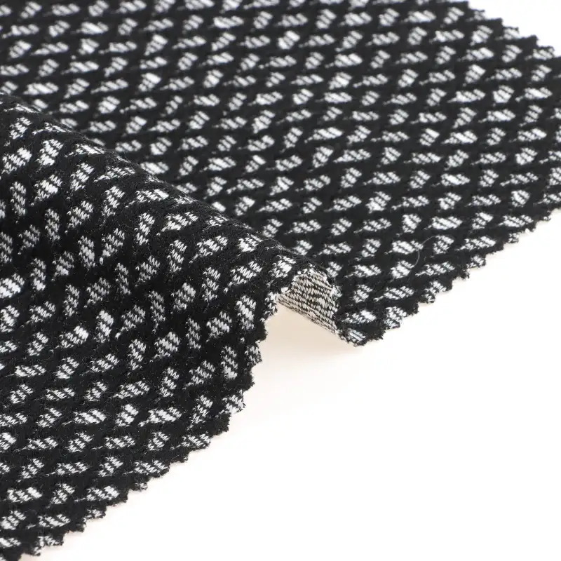 China Fabric for Blouse,Skirt Weft Jacquard Knit Fabric Polyester Rayon Spandex Black and White color buy from China wholesaler bulk order at wholesale price free worldwide shipping Alibaba