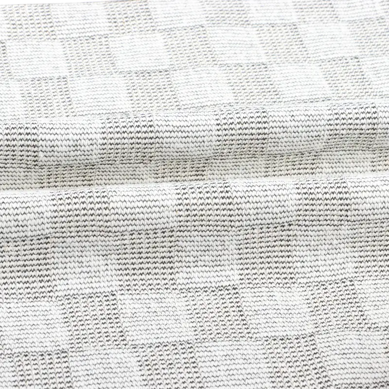China Fabric for Pants,T-Shirt,Shorts Weft Jacquard Knit Fabric Cotton Polyester Spandex Grey color buy from China wholesaler bulk order at wholesale price free worldwide shipping Alibaba