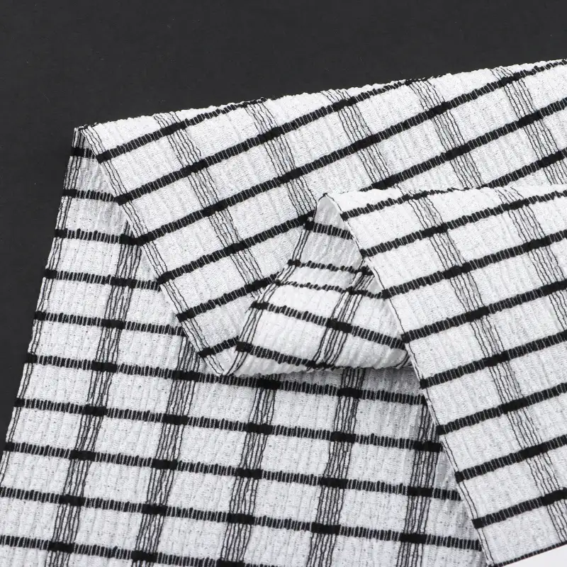 China Fabric for T-Shirt,Shorts,Loungewear Weft Jacquard Knit Fabric Polyester Spandex Black and White color buy from China wholesaler bulk order at wholesale price free worldwide shipping Alibaba
