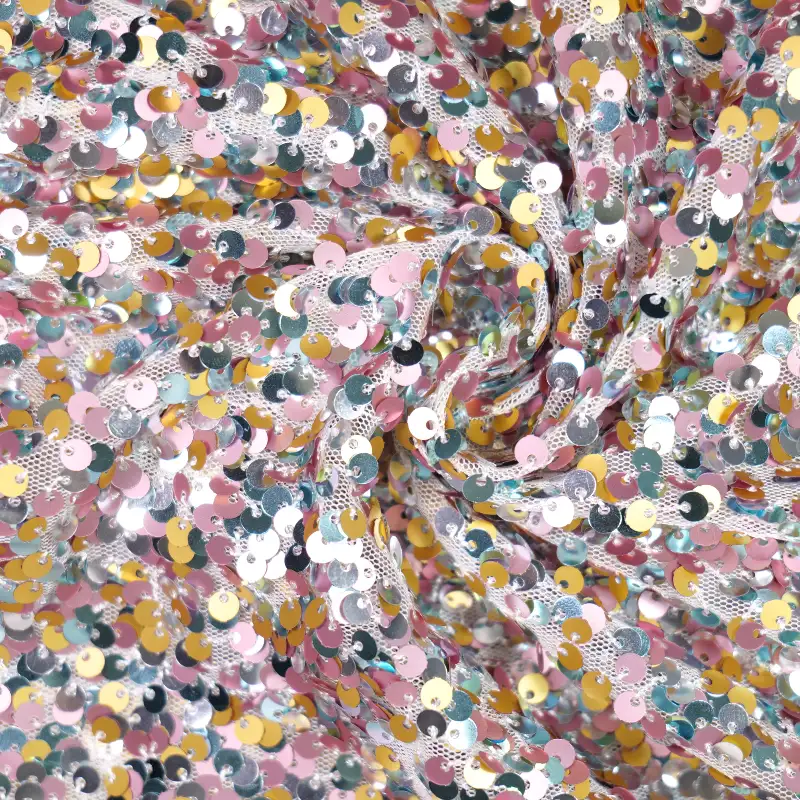 China Fabric for Shorts,Skirt (Sweater) Sequined Mesh Fabric Knit Fabric Polyester Pink color buy from China wholesaler bulk order at wholesale price free worldwide shipping Alibaba
