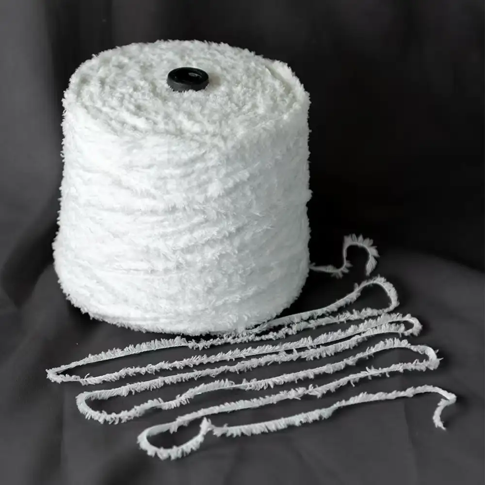 China Yarn for Crop Top,Pajamas,Ladies Vest (Sweater),Open Cardigan (Sweater),Round Neck Pullover (Sweater),Knitted Trousers (Sweater),Skirt (Sweater),Loungewear Teddy Yarn Fancy Yarn Polyester white color buy from China wholesaler bulk order at wholesale price free worldwide shipping Alibaba