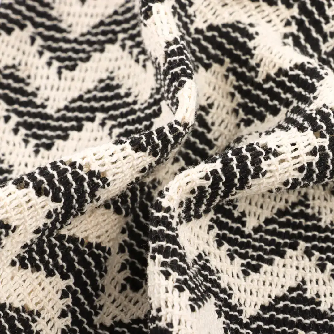 China Fabric for Ladies Vest ,Dresses (Cardigan Open)  Lace Knit Fabric Cotton Milky white and black color buy from China wholesaler bulk order at wholesale price free worldwide shipping Alibaba