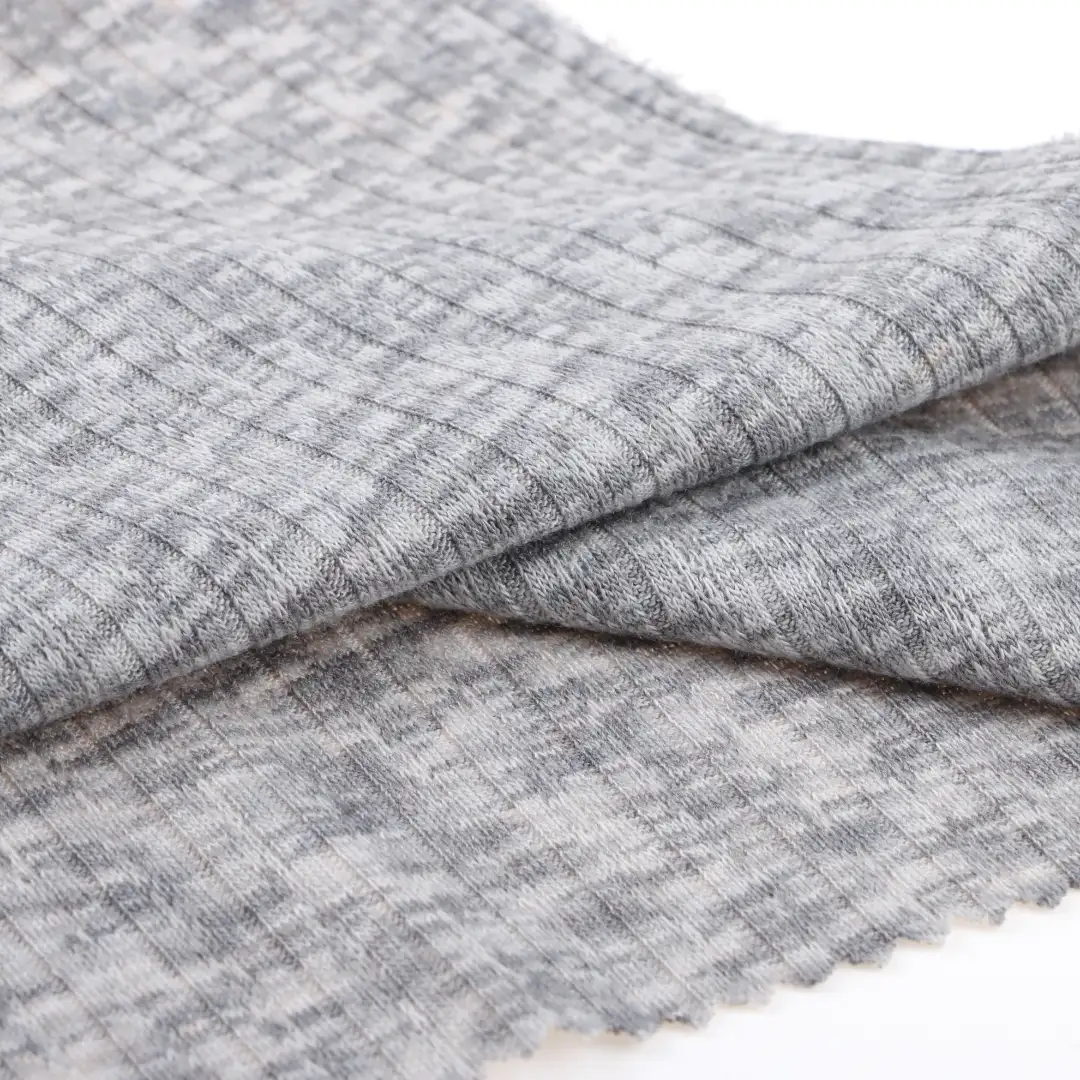 China Fabric for T-Shirt,Shorts Weft Jacquard Knit Fabric Polyester Rayon Spandex Grey color buy from China wholesaler bulk order at wholesale price free worldwide shipping Alibaba