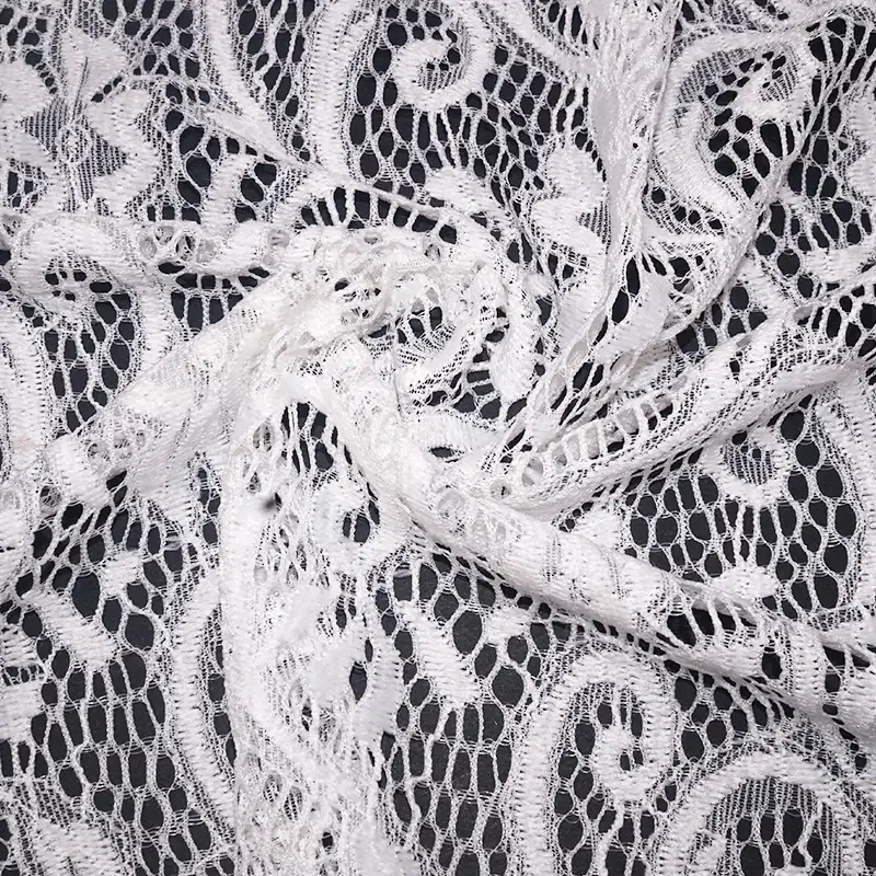 China Fabric for Shirt,Skirt Lace Knit Fabric Nylon Spandex White color buy from China wholesaler bulk order at wholesale price free worldwide shipping Alibaba