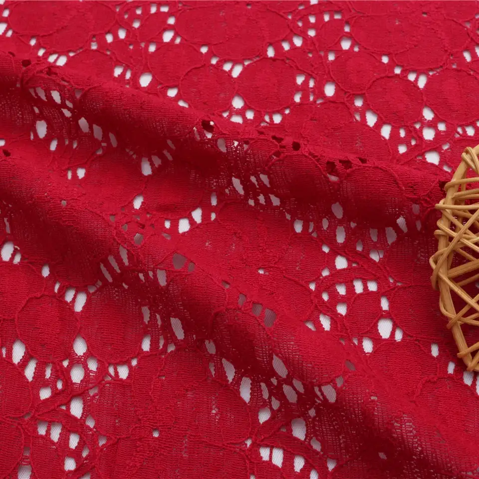 China Fabric for Shirt,Blouse,Crop Top Lace Knit Fabric Cotton Nylon red color buy from China wholesaler bulk order at wholesale price free worldwide shipping Alibaba