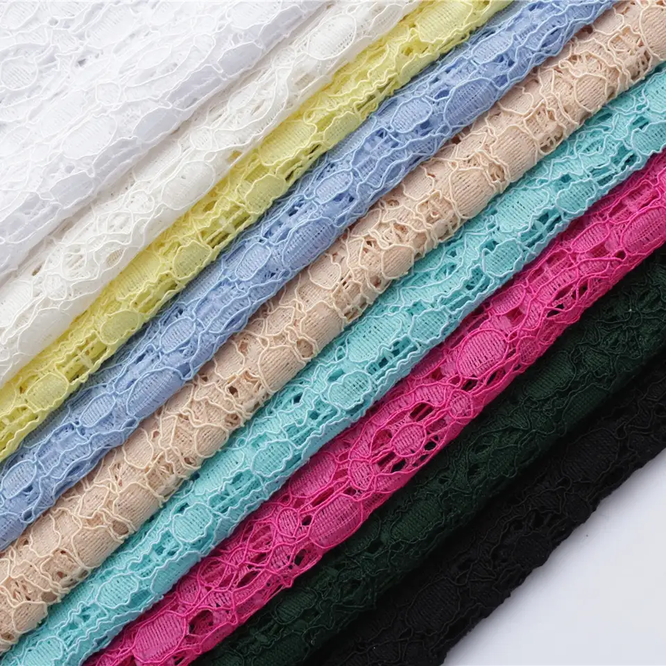 China Fabric for Blouse,T-shirt ,Skirt  Lace Knit Fabric Cotton Nylon Rayon blue color buy from China wholesaler bulk order at wholesale price free worldwide shipping Alibaba