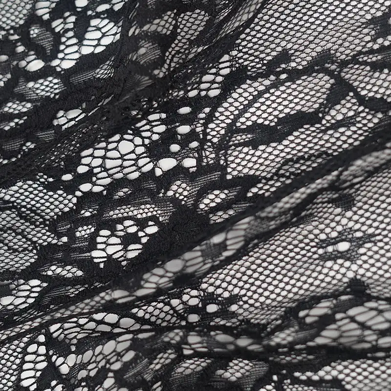 China Fabric for Blouse,Skirt,Dresses (Cardigan Open) ,Skirt  Lace Knit Fabric Nylon Spandex black color buy from China wholesaler bulk order at wholesale price free worldwide shipping Alibaba