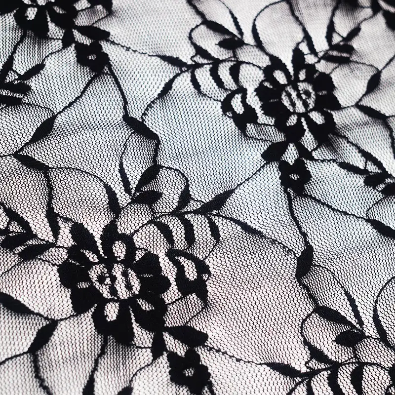 China Fabric for Blouse,Skirt,Shirt Long Sleeve Button ,Dresses (Cardigan Button) ,Skirt  Lace Knit Fabric Nylon Spandex black color buy from China wholesaler bulk order at wholesale price free worldwide shipping Alibaba