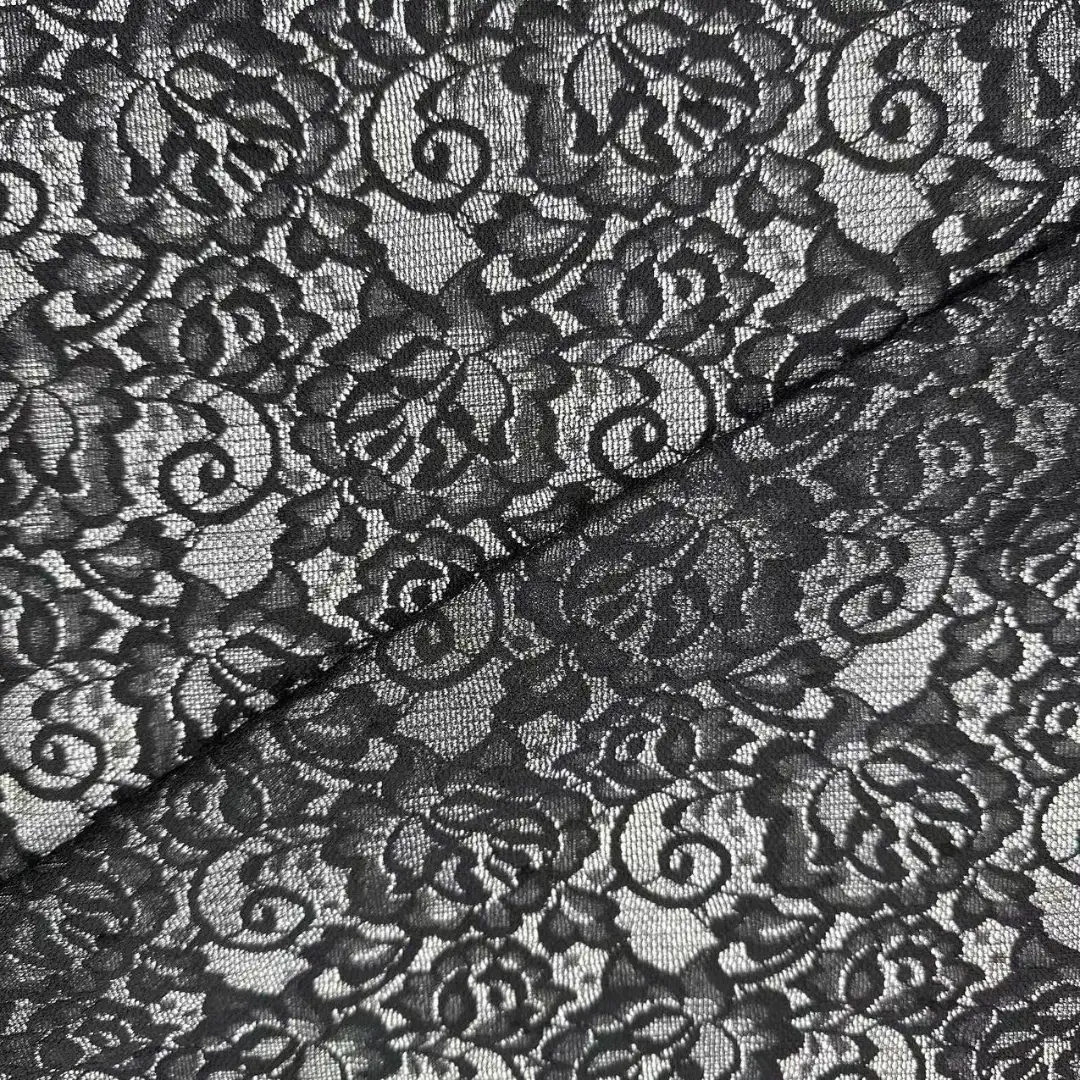 China Fabric for Blouse,Skirt,Shirt Long Sleeve Button ,Dresses (Cardigan Open) ,Skirt  Lace Knit Fabric Nylon Spandex black color buy from China wholesaler bulk order at wholesale price free worldwide shipping Alibaba