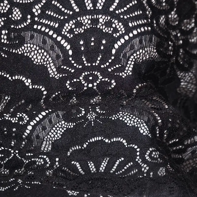 China Fabric for Blouse,Skirt,Shirt Long Sleeve Button ,Dresses (Cardigan Button) ,Skirt  Lace Knit Fabric Nylon Spandex black color buy from China wholesaler bulk order at wholesale price free worldwide shipping Alibaba