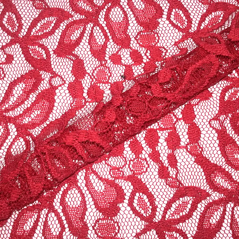 China Fabric for Blouse,Shirt Long Sleeve Zipper ,Dresses (Cardigan Button) ,Skirt  Lace Knit Fabric Nylon Spandex red color buy from China wholesaler bulk order at wholesale price free worldwide shipping Alibaba
