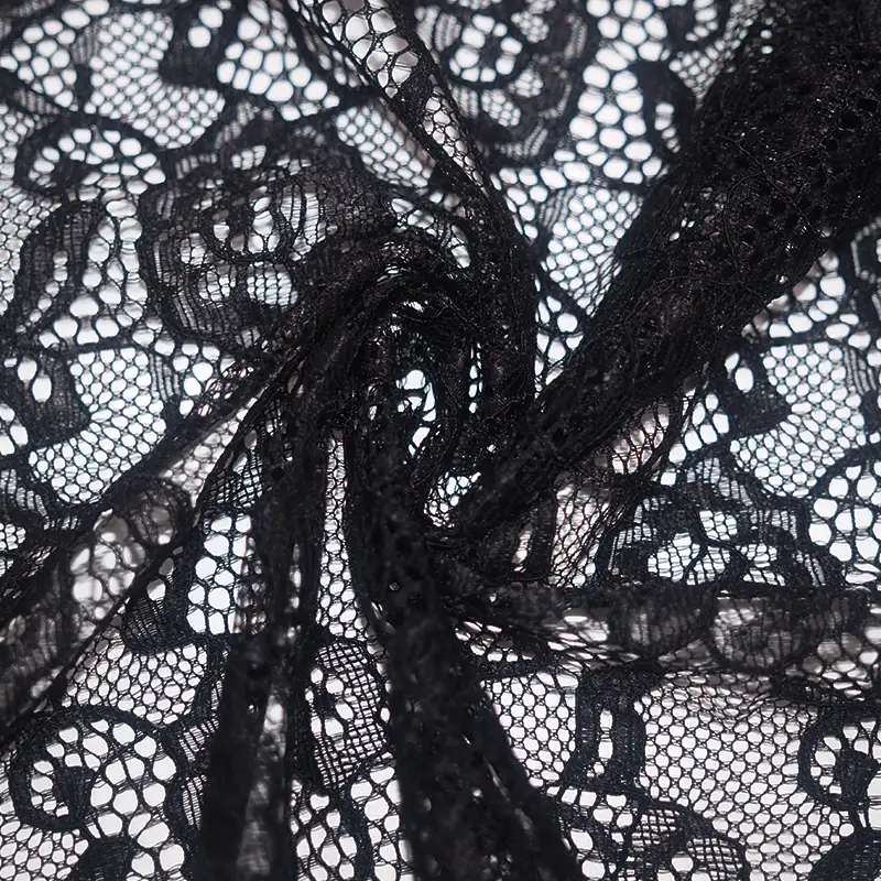 China Fabric for Blouse,Skirt,Shirt Long Sleeve Button ,Dresses (Cardigan Button) ,Skirt  Lace Knit Fabric Nylon Spandex black color buy from China wholesaler bulk order at wholesale price free worldwide shipping Alibaba