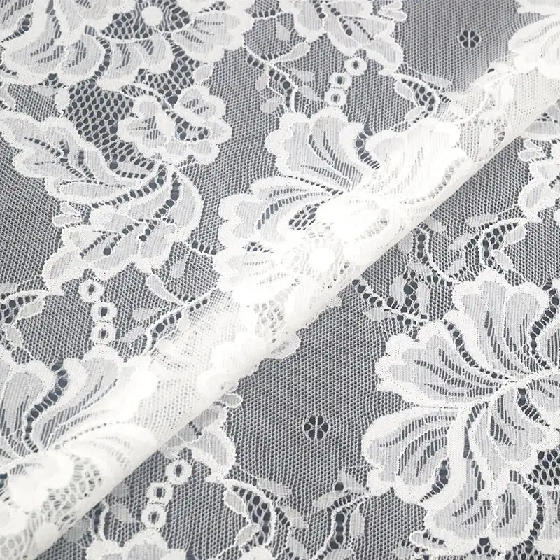 China Fabric for Blouse,Skirt,Shirt Long Sleeve Button ,Skirt  Lace Knit Fabric Nylon Spandex white color buy from China wholesaler bulk order at wholesale price free worldwide shipping Alibaba