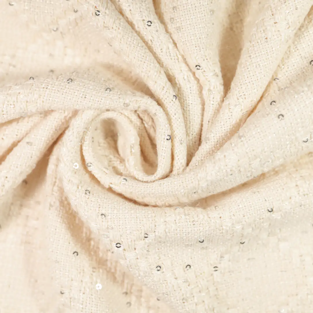 China Fabric for T-Shirt,Skirt,Long Sleeve Base Layer Top,Womens Crew-Neck Layer Top Chanel-Style Fabric Woolen Polyester Linen WHITE color buy from China wholesaler bulk order at wholesale price free worldwide shipping Alibaba