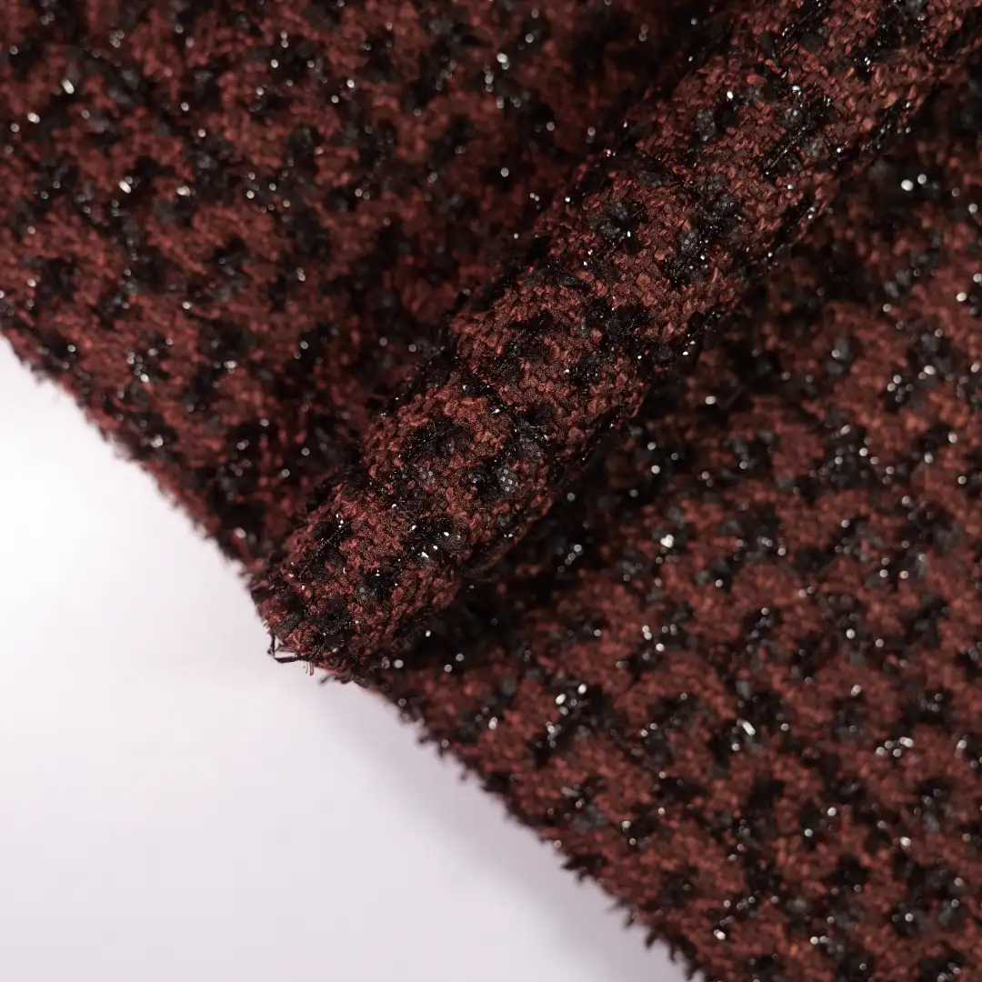 China Fabric for Skirt,Open Waistcoat Chanel-Style Fabric Woolen Polyester Sequin coffee color buy from China wholesaler bulk order at wholesale price free worldwide shipping Alibaba