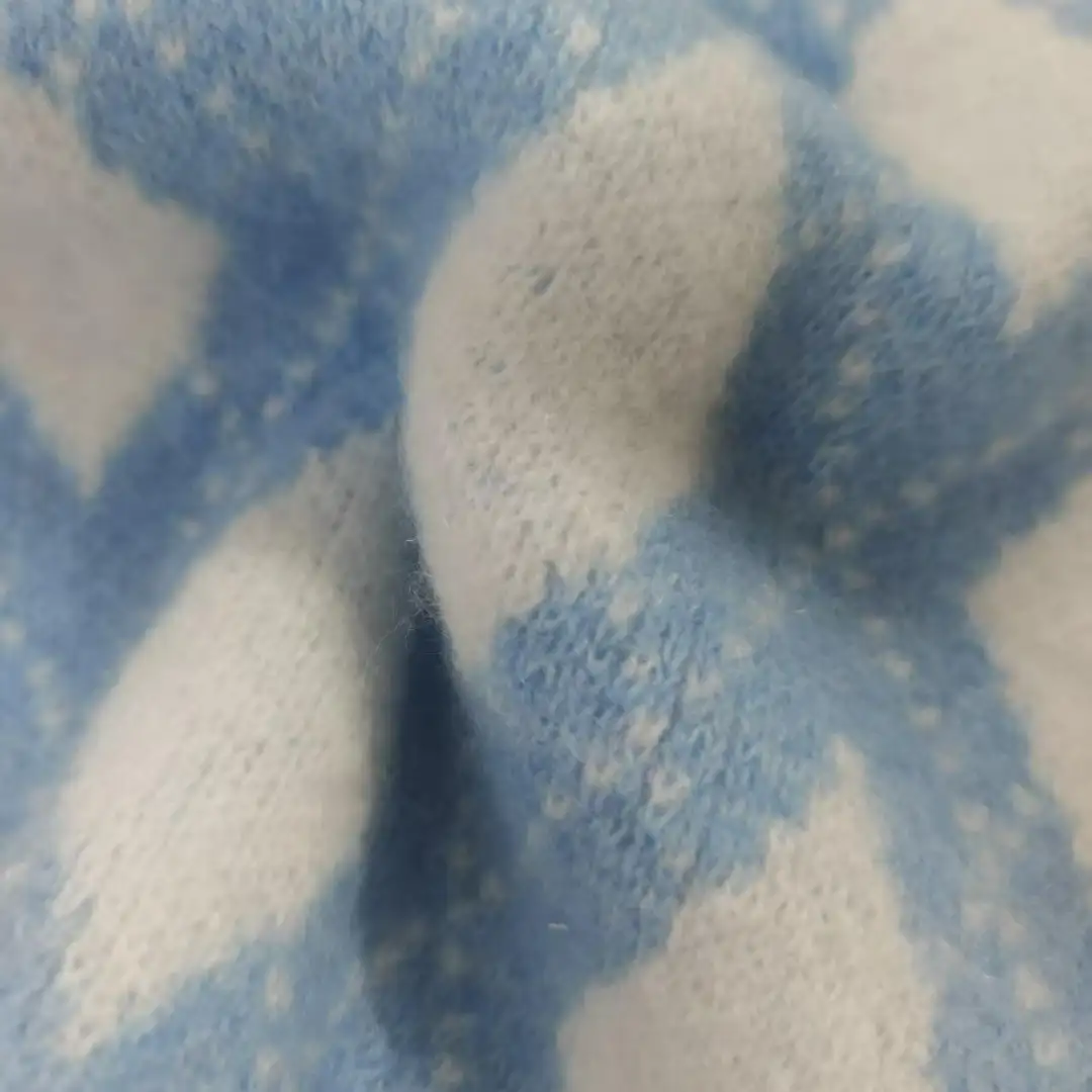 China Yarn for Open Cardigan (Sweater),Full-Zipper Cardigan (Sweater),Half-Zipper Cardigan (Sweater) Mossy Yarn Fancy Yarn Recycled Polyester PBT Recycled Acrylic RWS Wool Blue，White color buy from China wholesaler bulk order at wholesale price free worldwide shipping Alibaba