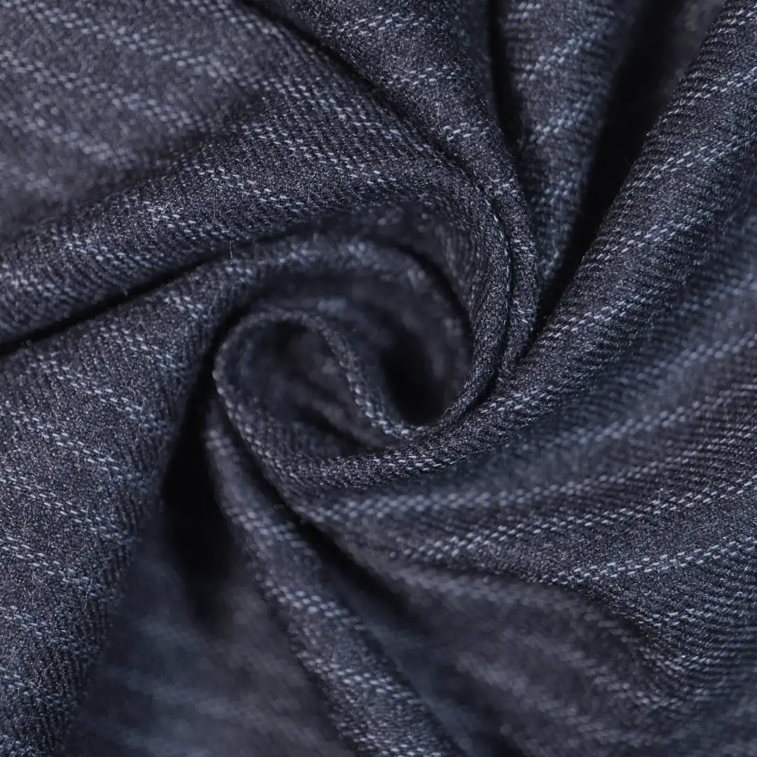 China Fabric for Blouse Yarn Dyed Stripe Woven Blended Fabric Polyester Rayon Spandex Dark blue color buy from China wholesaler bulk order at wholesale price free worldwide shipping Alibaba
