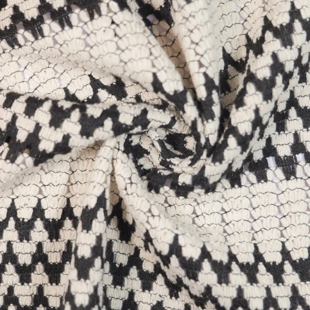 China Fabric for T-Shirt,Polo Shirt Lace Knit Fabric Cotton Polyester black&white color buy from China wholesaler bulk order at wholesale price free worldwide shipping Alibaba