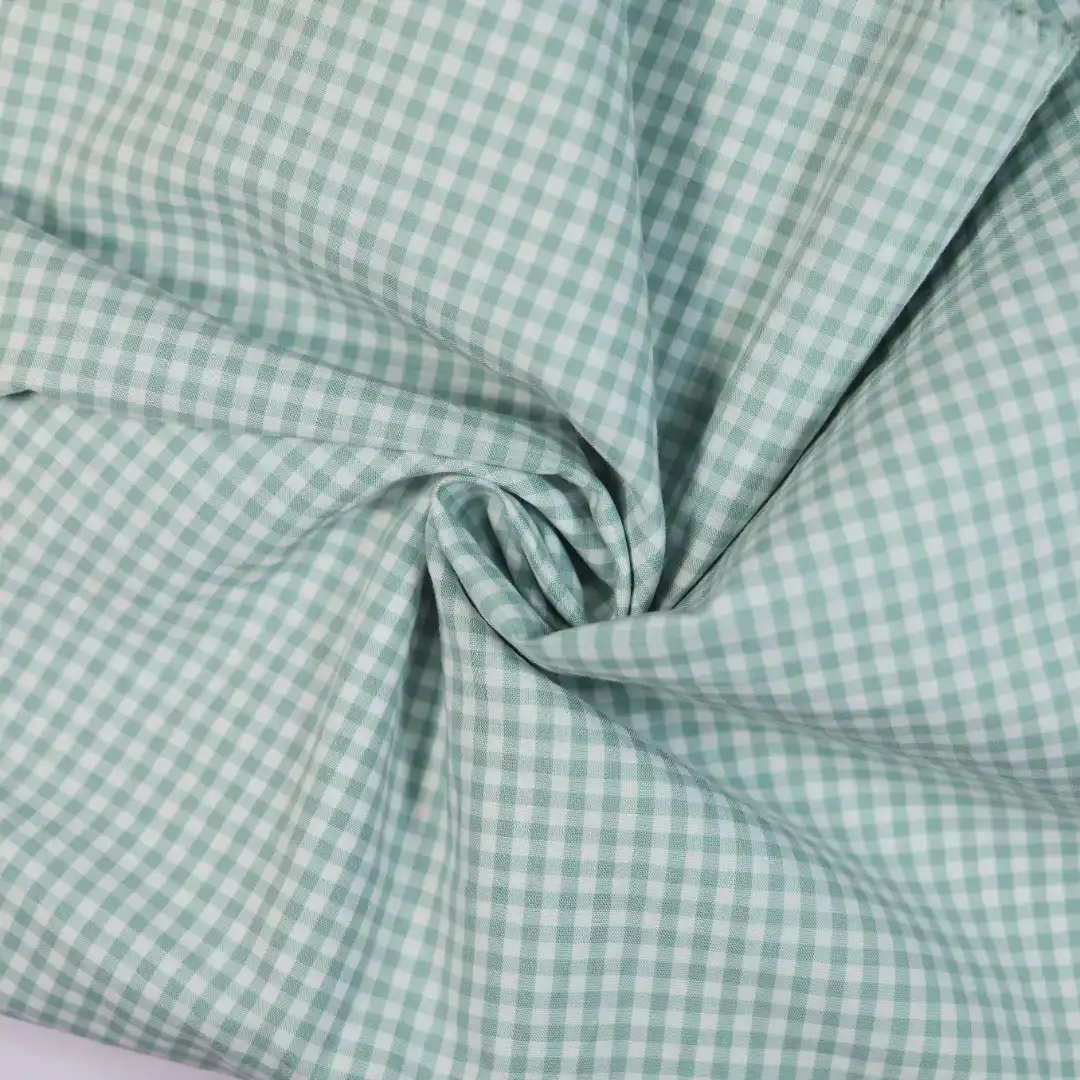 China Fabric for Shirt,Backless Beach Dress Yarn Dyed Check Natural Woven Fabric Cotton green color buy from China wholesaler bulk order at wholesale price free worldwide shipping Alibaba