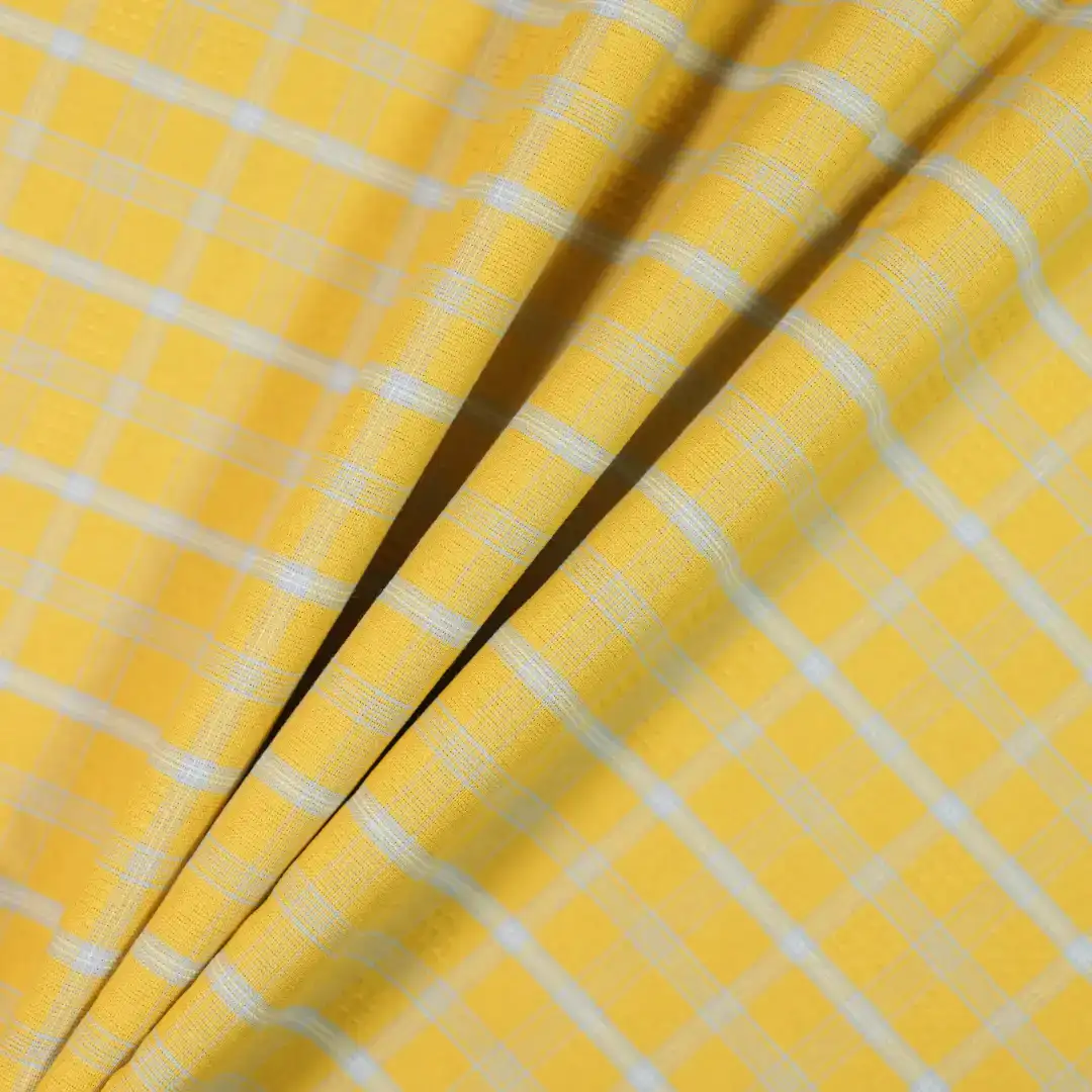 China Fabric for Shirt,Skirt Yarn Dyed Check Woven Blended Fabric Synthetic Silk Cotton yellow color buy from China wholesaler bulk order at wholesale price free worldwide shipping Alibaba