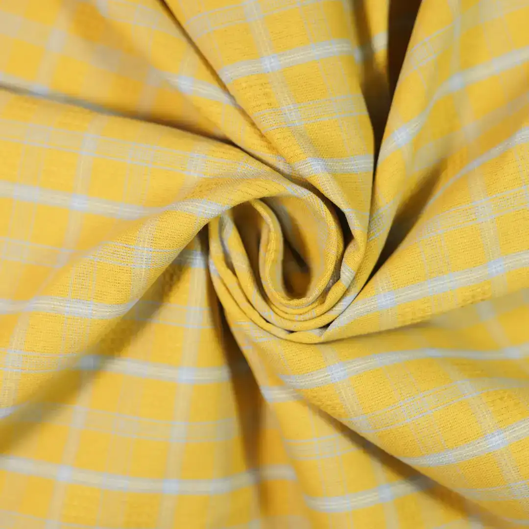 China Fabric for Shirt,Skirt Yarn Dyed Check Woven Blended Fabric Synthetic Silk Cotton yellow color buy from China wholesaler bulk order at wholesale price free worldwide shipping Alibaba