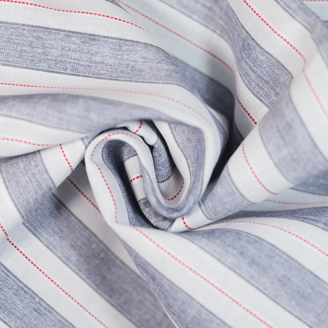 China Fabric for Shirt,Skirt,Cropped V-Neck Shirt Yarn Dyed Stripe Woven Blended Fabric Cotton Linen BLUE color buy from China wholesaler bulk order at wholesale price free worldwide shipping Alibaba
