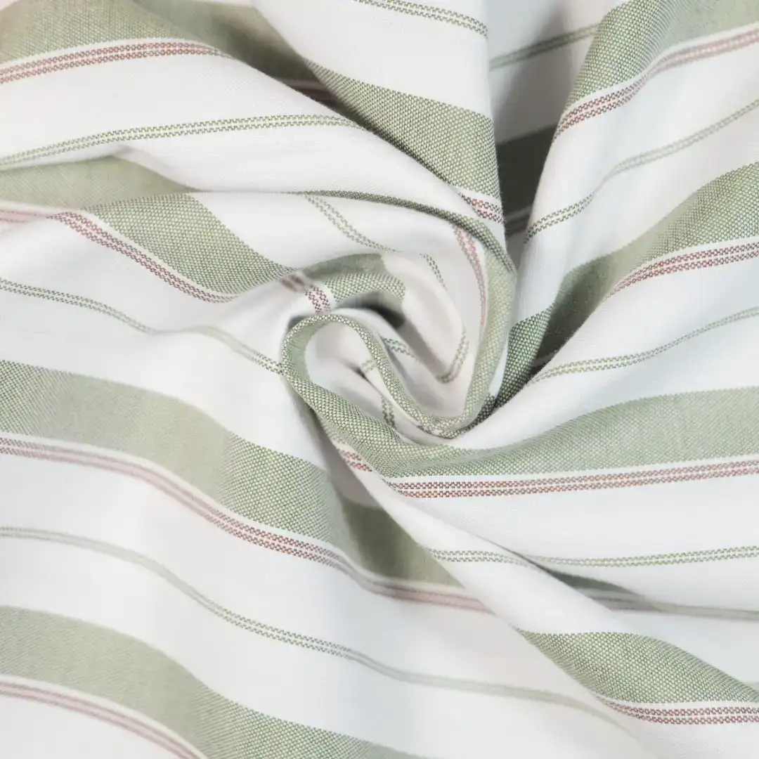 China Fabric for Shirt,Backless Beach Dress Yarn Dyed Stripe Woven Blended Fabric Cotton Polyester green color buy from China wholesaler bulk order at wholesale price free worldwide shipping Alibaba