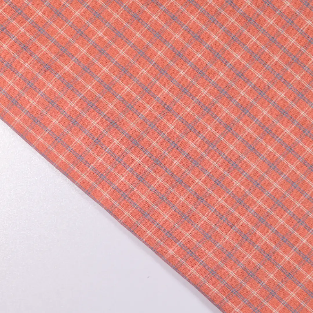 China Fabric for Shirt,Cropped V-Neck Shirt Yarn Dyed Check Woven Blended Fabric Cotton RED color buy from China wholesaler bulk order at wholesale price free worldwide shipping Alibaba