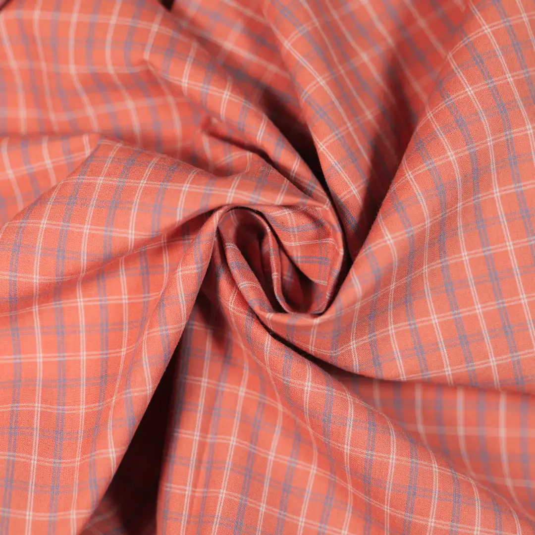 China Fabric for Shirt,Cropped V-Neck Shirt Yarn Dyed Check Woven Blended Fabric Cotton RED color buy from China wholesaler bulk order at wholesale price free worldwide shipping Alibaba