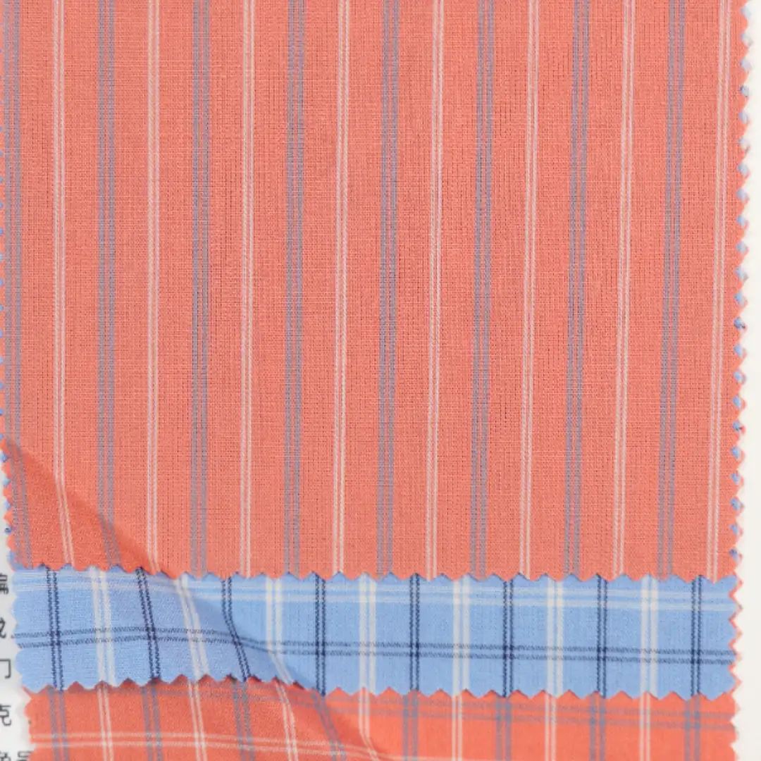 China Fabric for Shirt,Cropped V-Neck Shirt Yarn Dyed Check Woven Blended Fabric Cotton RED color buy from China wholesaler bulk order at wholesale price free worldwide shipping Alibaba