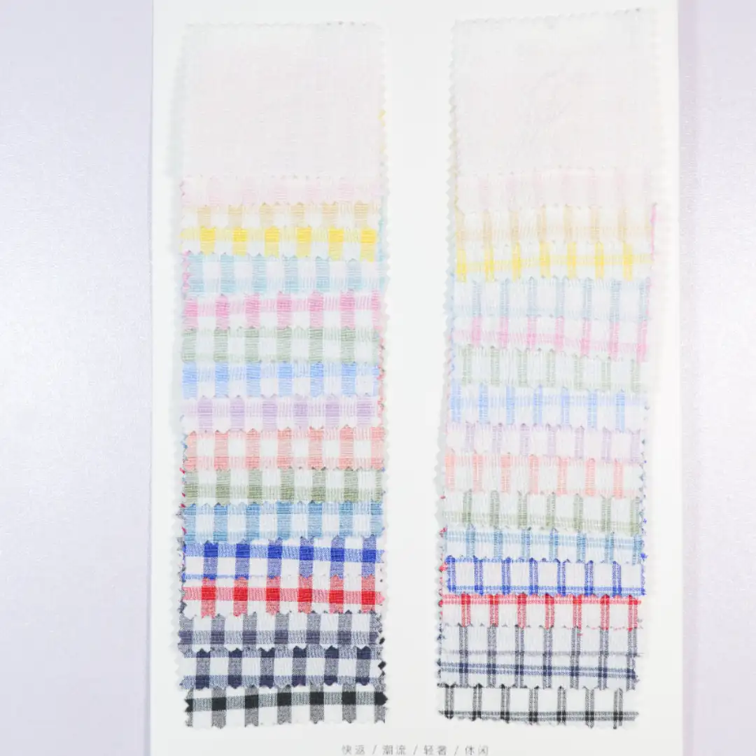 China Fabric for Shirt,French Ruffle Collar Shirt,V-Neck Short Sleeve Shirt V Yarn Dyed Check Woven Blended Fabric Polyester Cotton Spandex yellow color buy from China wholesaler bulk order at wholesale price free worldwide shipping Alibaba