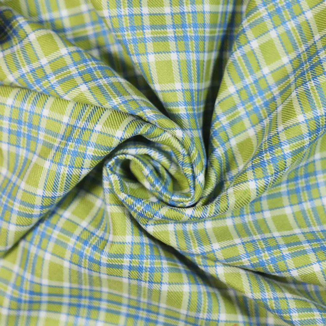 China Fabric for Backless Beach Dress,Ruffle Shirt Dress,Strap Midi Dress Yarn Dyed Check Woven Blended Fabric Polyester Rayon green color buy from China wholesaler bulk order at wholesale price free worldwide shipping Alibaba