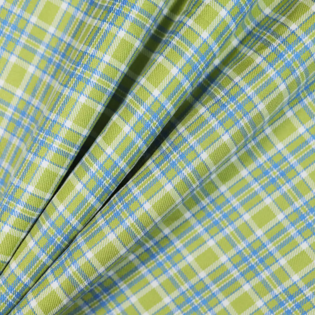 China Fabric for Backless Beach Dress,Ruffle Shirt Dress,Strap Midi Dress Yarn Dyed Check Woven Blended Fabric Polyester Rayon green color buy from China wholesaler bulk order at wholesale price free worldwide shipping Alibaba