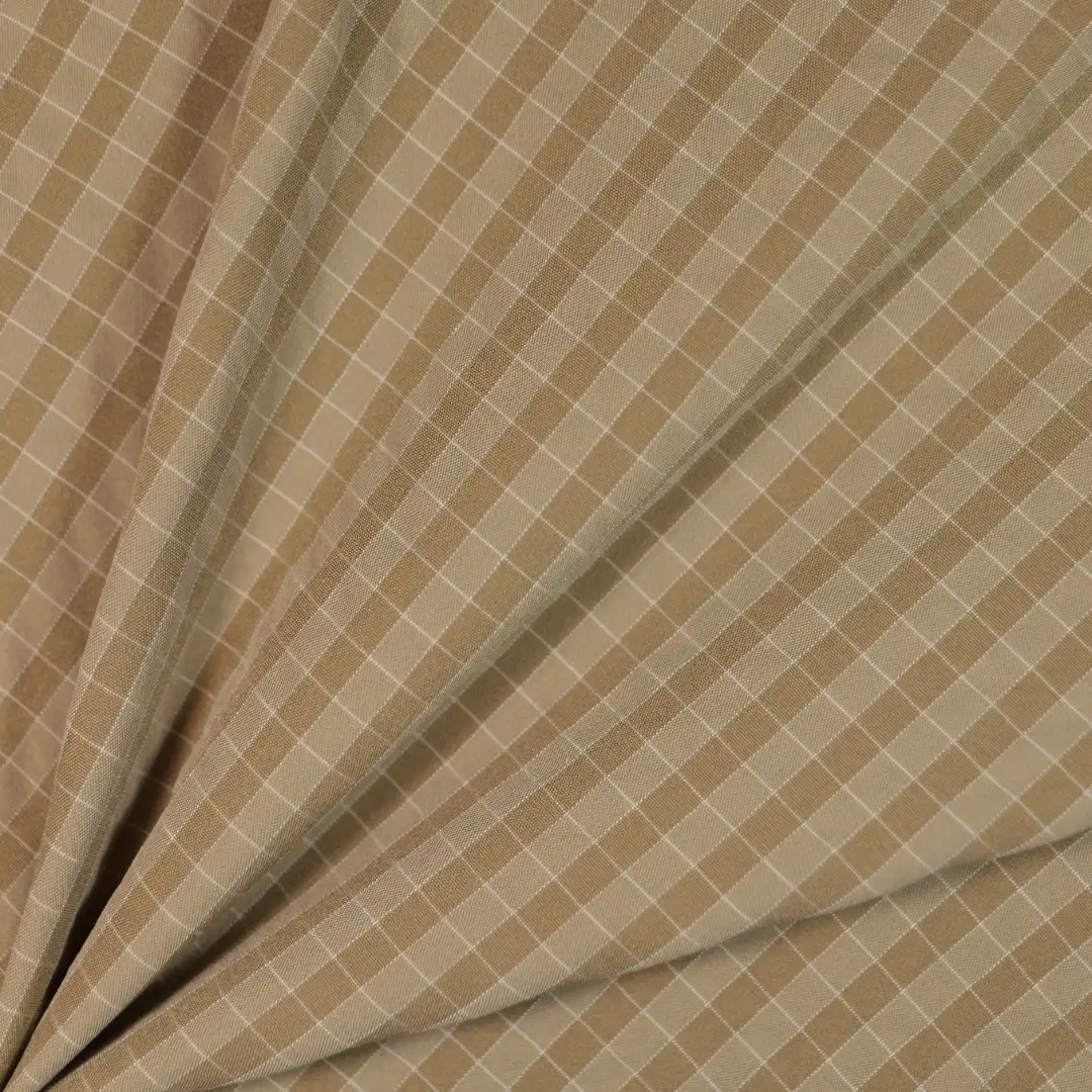 China Fabric for Jackets Yarn Dyed Check Synthetic Woven Fabric Polyester Rayon brown color buy from China wholesaler bulk order at wholesale price free worldwide shipping Alibaba