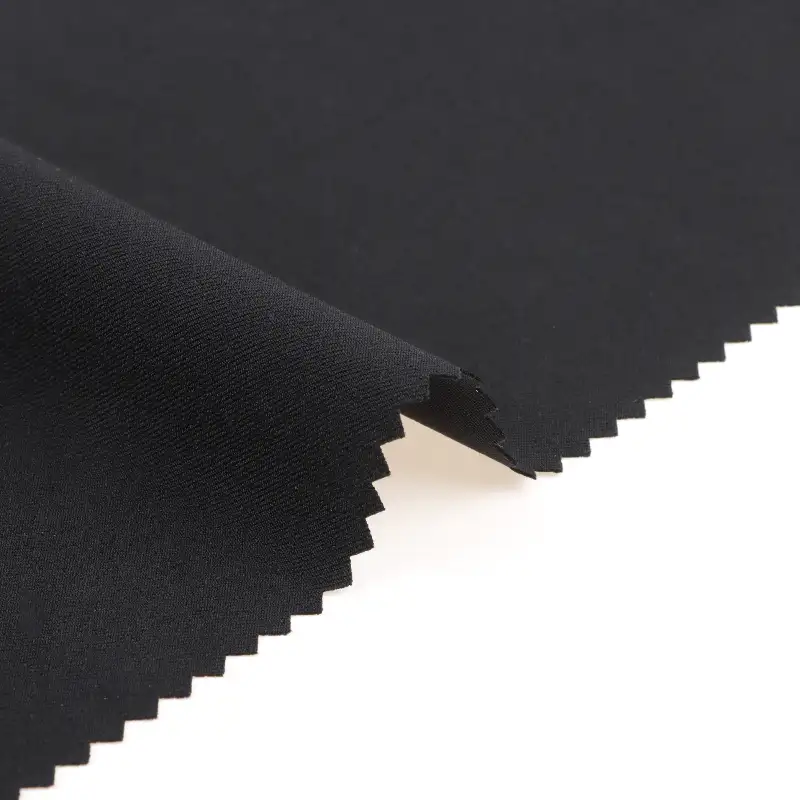 China Fabric for Pants Four Stretch Polyester Woven Fabric Synthetic Woven Fabric Polyester Spandex BLACK color buy from China wholesaler bulk order at wholesale price free worldwide shipping Alibaba