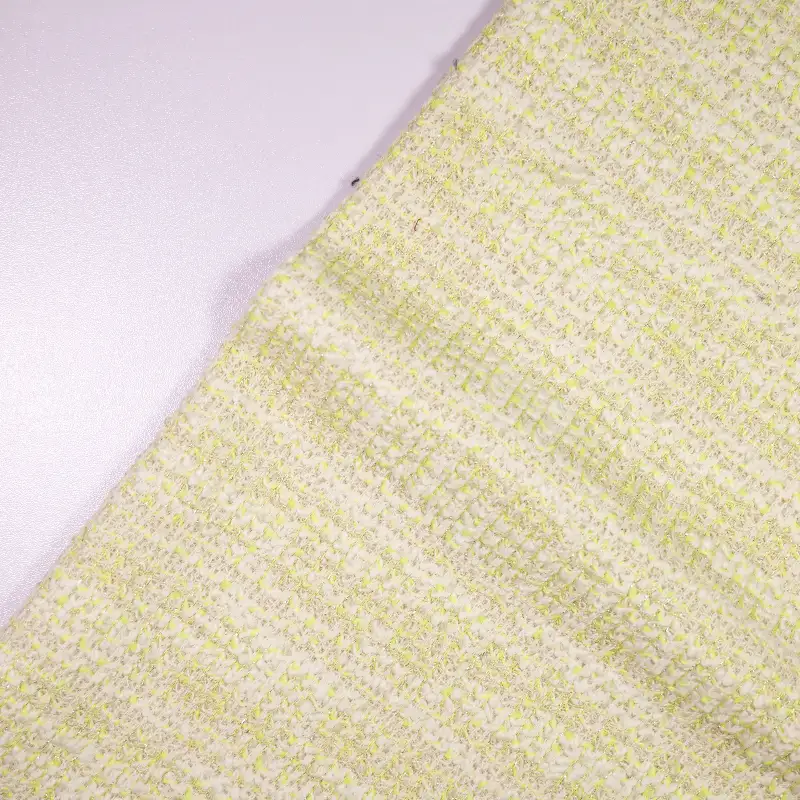 China Fabric for Overcoat,Suit,Open Cardigan ,Dresses (Pullover) ,Skirt  Jacquard Knit Fabric Cotton Polyester Lurex Yellow color buy from China wholesaler bulk order at wholesale price free worldwide shipping Alibaba