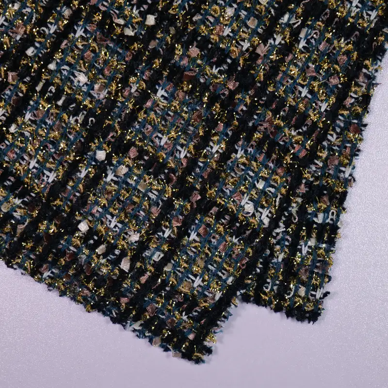 China Fabric for Open Cardigan ,Dresses (Pullover) ,Skirt  Jacquard Knit Fabric Polyester Lurex Rayon Black color buy from China wholesaler bulk order at wholesale price free worldwide shipping Alibaba