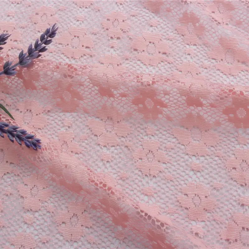 China Fabric for Blouse,Skirt,Dresses (Cardigan Open)  Lace Knit Fabric Polyester pink color buy from China wholesaler bulk order at wholesale price free worldwide shipping Alibaba