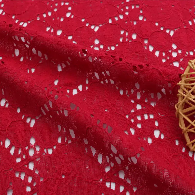 China Fabric for Shirt,Blouse,Crop Top Lace Knit Fabric Cotton Nylon red color buy from China wholesaler bulk order at wholesale price free worldwide shipping Alibaba