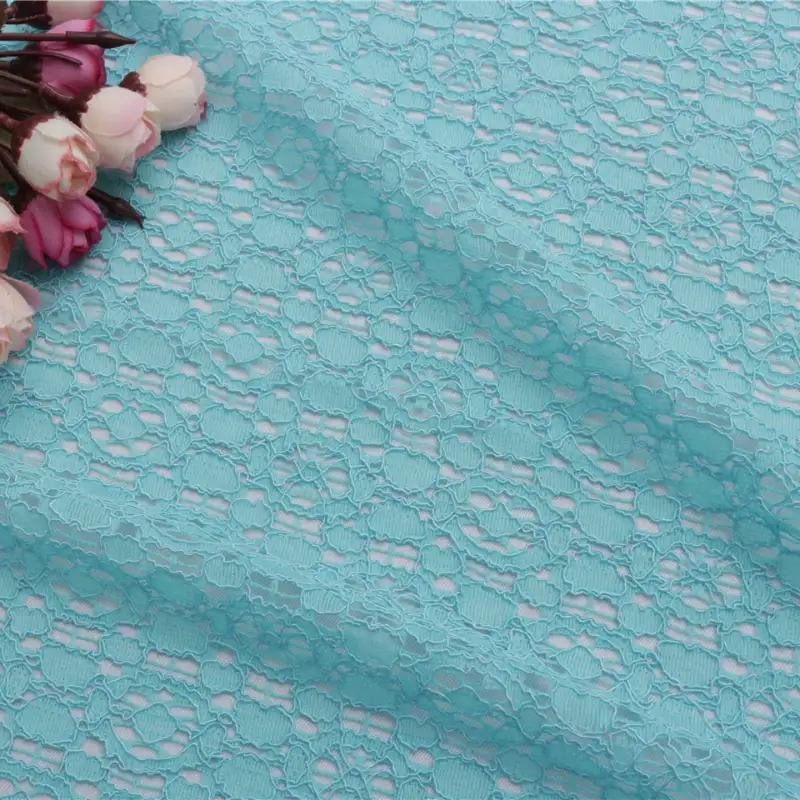 China Fabric for Blouse,T-shirt ,Skirt  Lace Knit Fabric Cotton Nylon Rayon blue color buy from China wholesaler bulk order at wholesale price free worldwide shipping Alibaba