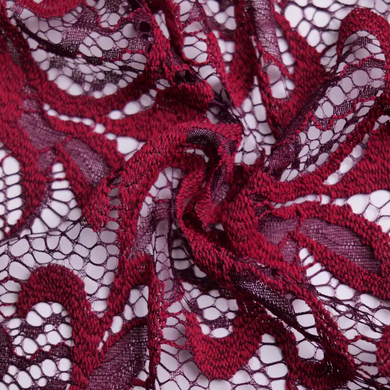 China Fabric for Blouse,Skirt,Shirt Long Sleeve Button ,Dresses (Cardigan Button) ,Skirt  Lace Knit Fabric Nylon Polyester red color buy from China wholesaler bulk order at wholesale price free worldwide shipping Alibaba
