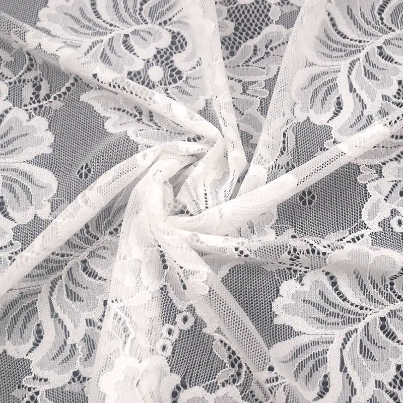 China Fabric for Blouse,Skirt,Shirt Long Sleeve Button ,Skirt  Lace Knit Fabric Nylon Spandex white color buy from China wholesaler bulk order at wholesale price free worldwide shipping Alibaba
