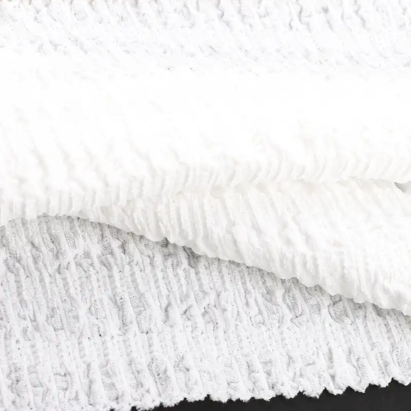 China Fabric for Crop Top,Skirt  Weft Jacquard Knit Fabric Polyester Spandex white color buy from China wholesaler bulk order at wholesale price free worldwide shipping Alibaba