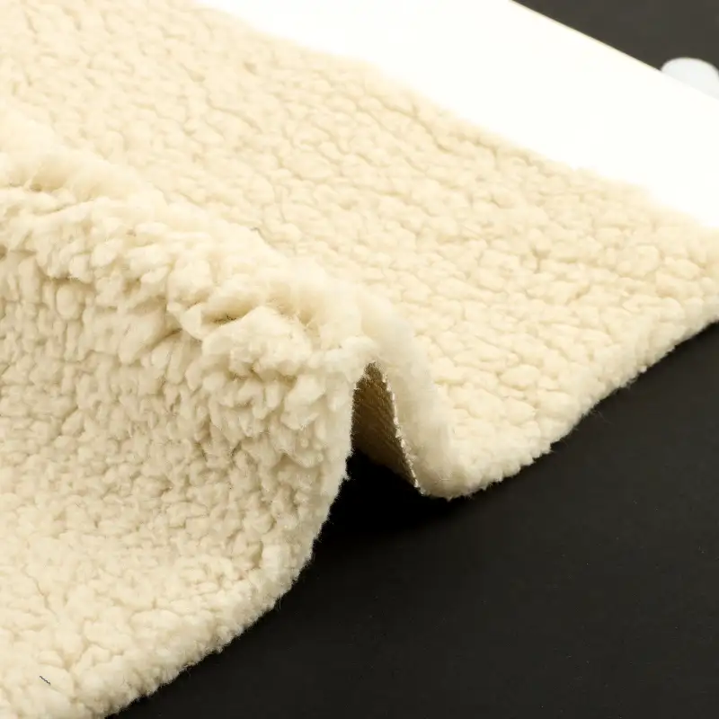 China Fabric for Hoodie,Skirt ,Loungewear,Waist coat Sherpa Knit Fabric Polyester Beige color buy from China wholesaler bulk order at wholesale price free worldwide shipping Alibaba